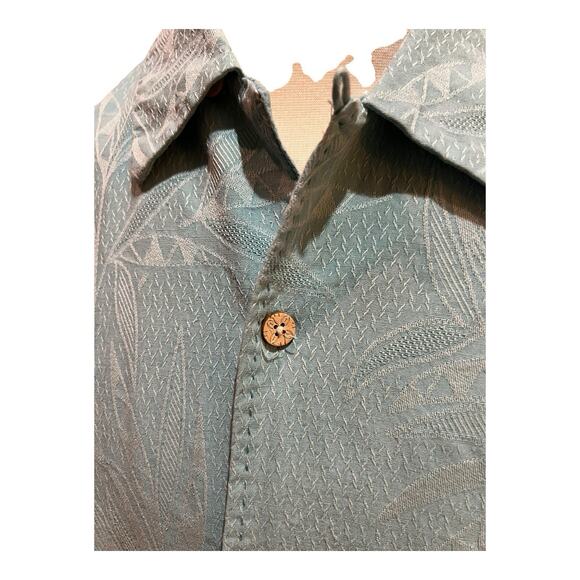 Jamaica Jaxx Blue Embossed 100% Silk Hawaiian Shirt Size XXL Aloha - Picture 3 of 12